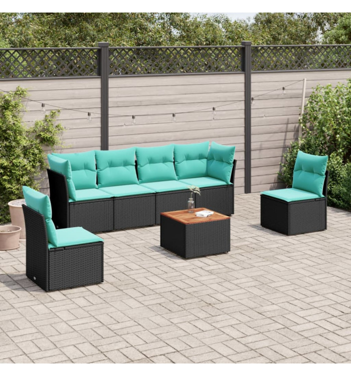 Salon de jardin 7 pcs avec coussins noir résine tressée | Mobilier & Déco
