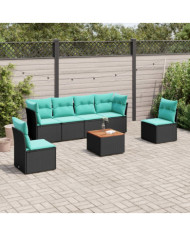 Salon de jardin 7 pcs avec coussins noir résine tressée | Mobilier & Déco