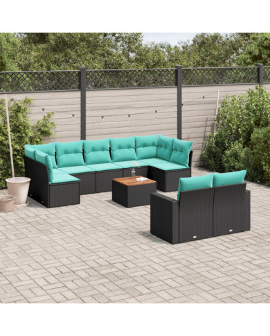 Salon de jardin 10 pcs avec coussins noir résine tressée | Mobilier & Déco