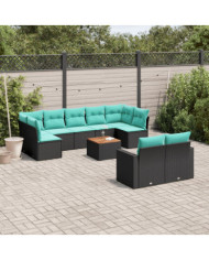 Salon de jardin 10 pcs avec coussins noir résine tressée | Mobilier & Déco