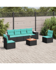 Salon de jardin 7 pcs avec coussins noir résine tressée | Mobilier & Déco