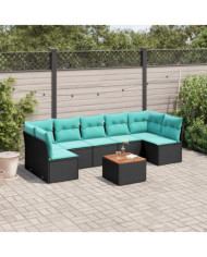 Salon de jardin 8 pcs avec coussins noir résine tressée | Mobilier & Déco
