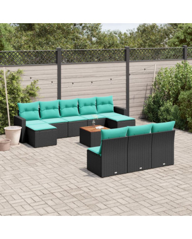 Salon de jardin 11 pcs avec coussins noir résine tressée | Mobilier & Déco
