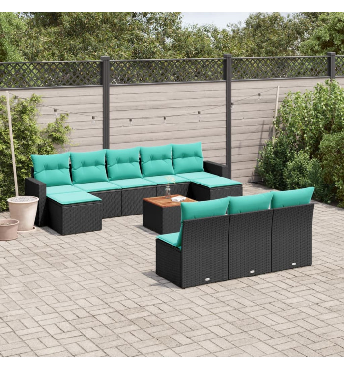 Salon de jardin 11 pcs avec coussins noir résine tressée | Mobilier & Déco