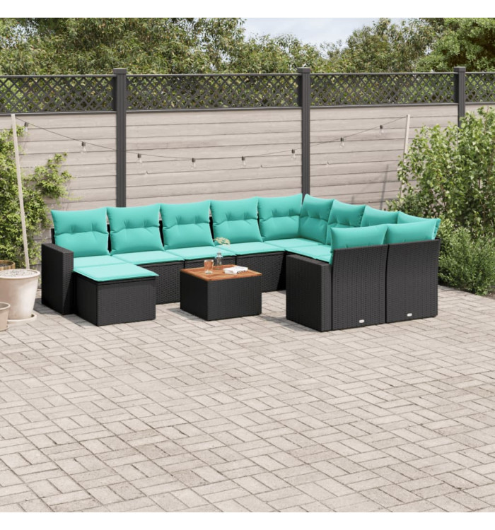 Salon de jardin 11 pcs avec coussins noir résine tressée | Mobilier & Déco