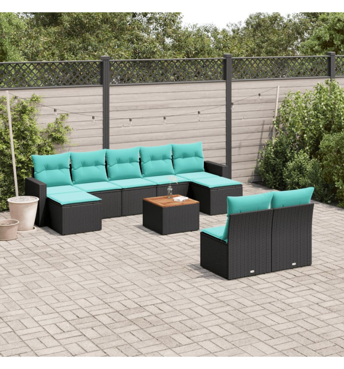 Salon de jardin 10 pcs avec coussins noir résine tressée | Mobilier & Déco