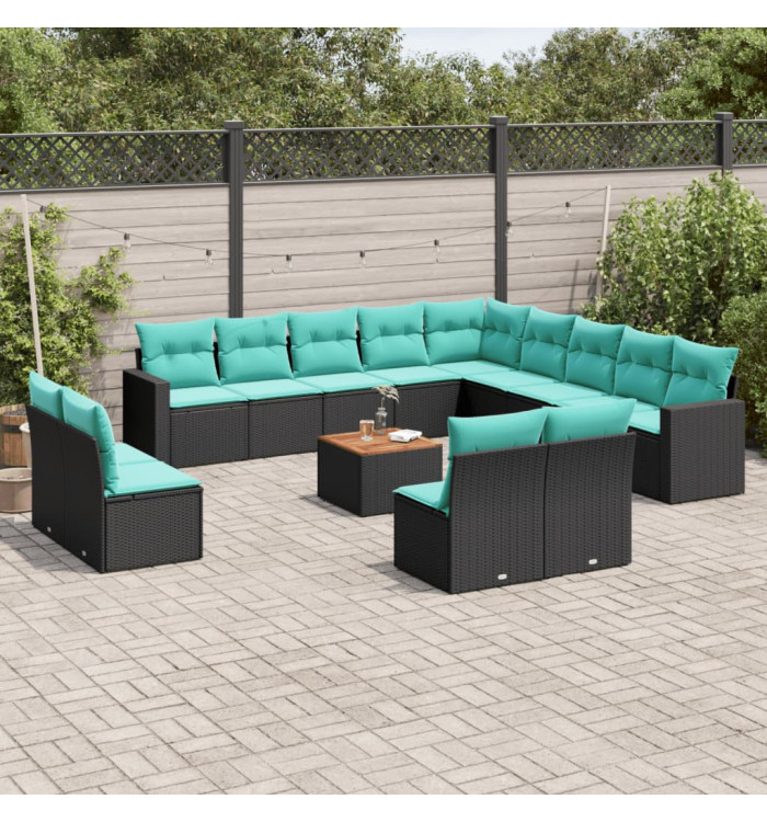 Salon de jardin avec coussins 14 pcs noir résine tressée | Mobilier & Déco
