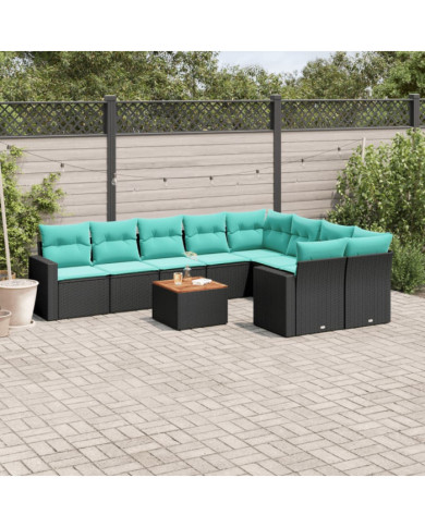 Salon de jardin 10 pcs avec coussins noir résine tressée | Mobilier & Déco