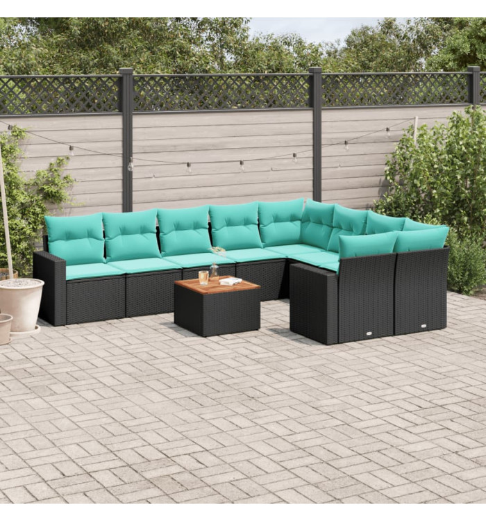 Salon de jardin 10 pcs avec coussins noir résine tressée | Mobilier & Déco
