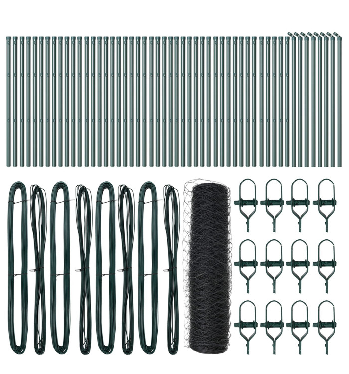 Clôture Hexagonale Gris 0.6x100 m Acier, Poteaux de Clôture 13 pcs Vert Ø32 mm 100 cm Acier Galvanisé | Mobilier & Déco