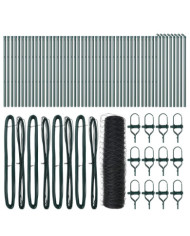Clôture Hexagonale Gris 0.6x100 m Acier, Poteaux de Clôture 13 pcs Vert Ø32 mm 100 cm Acier Galvanisé | Mobilier & Déco