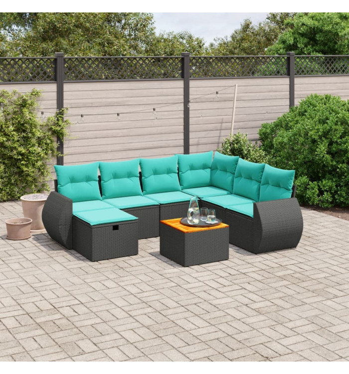 Salon de jardin 8 pcs avec coussins noir résine tressée | Mobilier & Déco