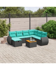 Salon de jardin 8 pcs avec coussins noir résine tressée | Mobilier & Déco