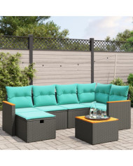 Salon de jardin 7 pcs avec coussins noir résine tressée | Mobilier & Déco