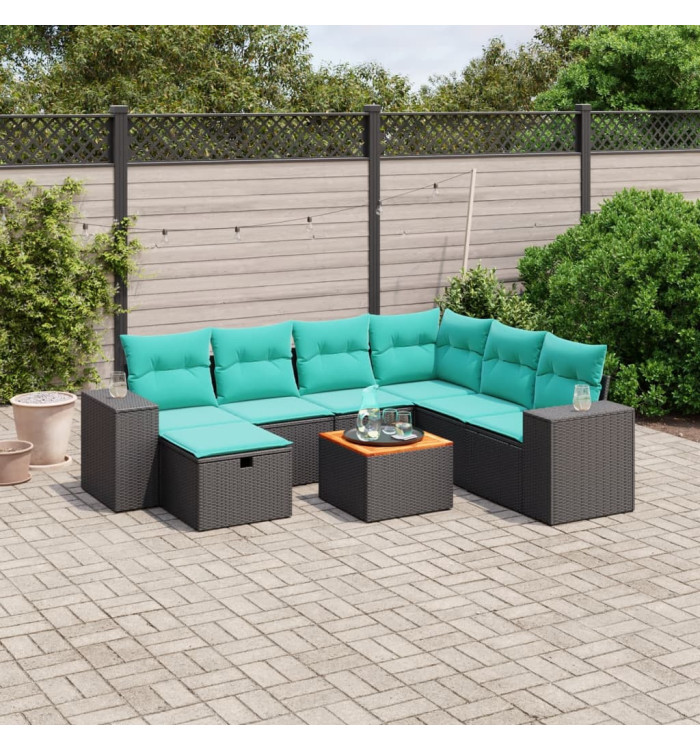 Salon de jardin 8 pcs avec coussins noir résine tressée | Mobilier & Déco