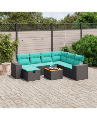 Salon de jardin 8 pcs avec coussins noir résine tressée | Mobilier & Déco