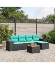 Salon de jardin 6 pcs avec coussins noir résine tressée | Mobilier & Déco