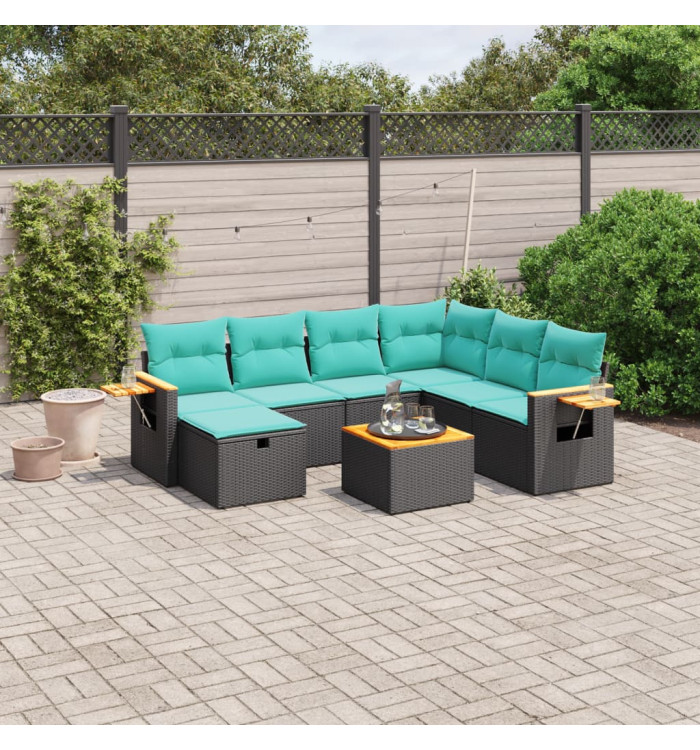 Salon de jardin 8 pcs avec coussins noir résine tressée | Mobilier & Déco