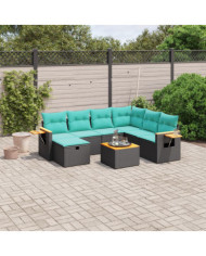 Salon de jardin 8 pcs avec coussins noir résine tressée | Mobilier & Déco
