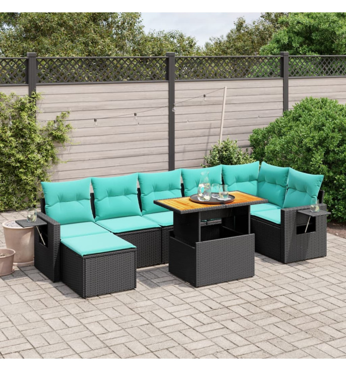 Salon de jardin 8 pcs avec coussins noir résine tressée | Mobilier & Déco