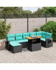 Salon de jardin 8 pcs avec coussins noir résine tressée | Mobilier & Déco