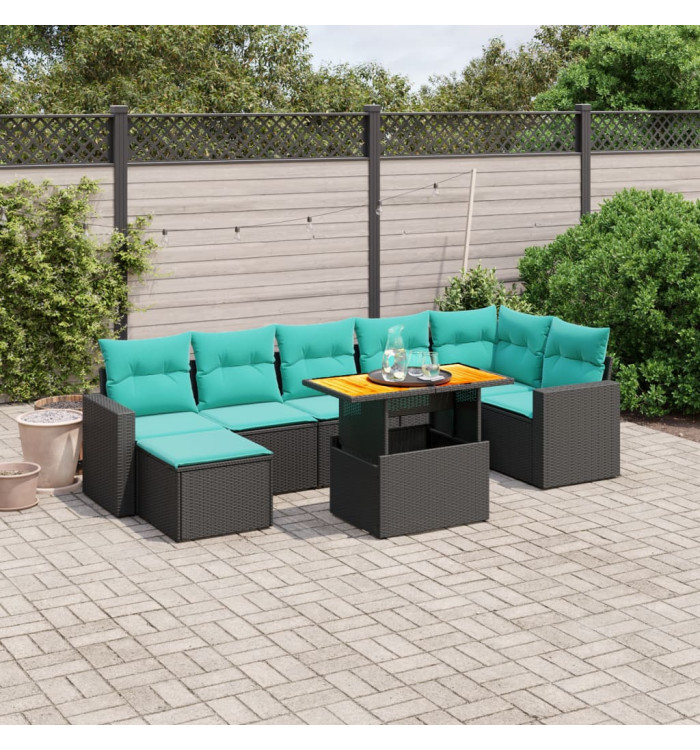 Salon de jardin 8 pcs avec coussins noir résine tressée | Mobilier & Déco