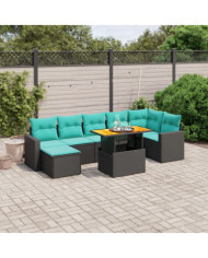Salon de jardin 8 pcs avec coussins noir résine tressée | Mobilier & Déco