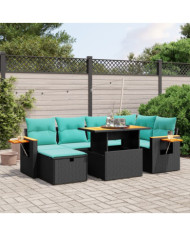 Salon de jardin 7 pcs avec coussins noir résine tressée | Mobilier & Déco