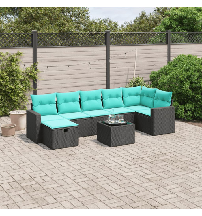 Salon de jardin 8 pcs avec coussins noir résine tressée | Mobilier & Déco