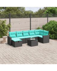 Salon de jardin 8 pcs avec coussins noir résine tressée | Mobilier & Déco