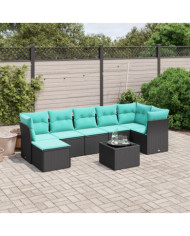Salon de jardin 8 pcs avec coussins noir résine tressée | Mobilier & Déco