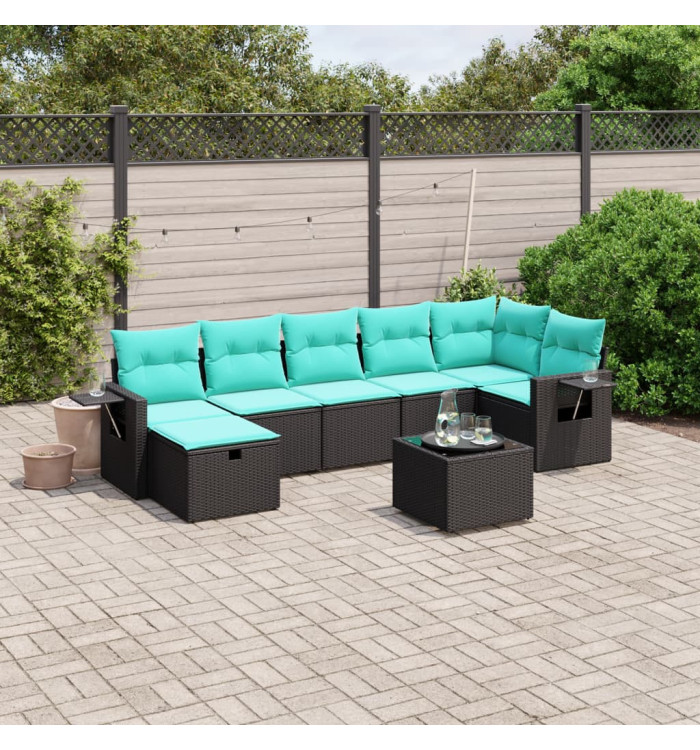 Salon de jardin 8 pcs avec coussins noir résine tressée | Mobilier & Déco