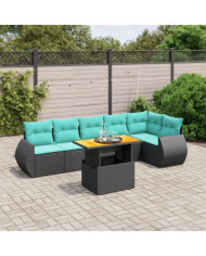 Salon de jardin 7 pcs avec coussins noir résine tressée | Mobilier & Déco