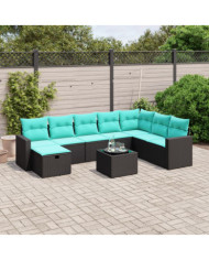 Salon de jardin 9 pcs avec coussins noir résine tressée | Mobilier & Déco