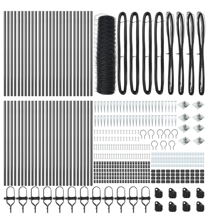 Clôture hexagonale Grise 0.4x100 m Acier, Poteaux de clôture avec spike 13 pcs Ø32 mm 60 cm Acier galvanisé | Mobilier & Déco