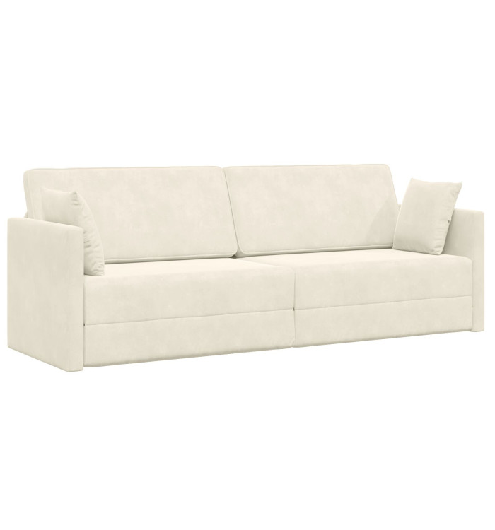 Sofa lit au sol 2-en-1 Crème 213x144x60 cm Velours | Mobilier & Déco