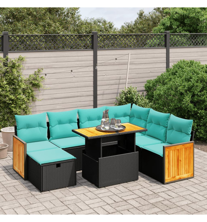Salon de jardin 8 pcs avec coussins noir résine tressée | Mobilier & Déco