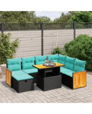 Salon de jardin 8 pcs avec coussins noir résine tressée | Mobilier & Déco
