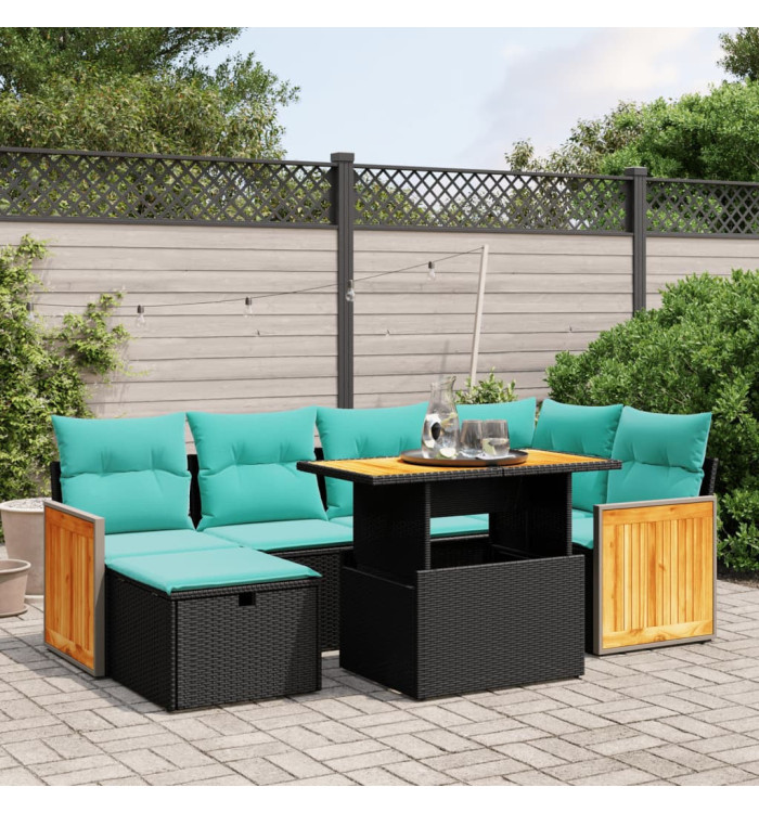 Salon de jardin 7 pcs avec coussins noir résine tressée | Mobilier & Déco