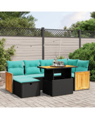 Salon de jardin 7 pcs avec coussins noir résine tressée | Mobilier & Déco