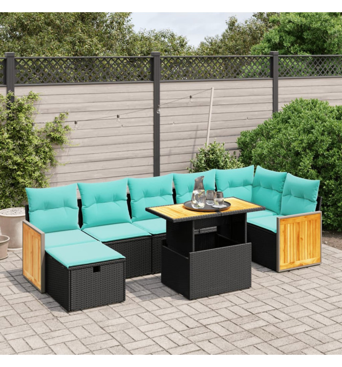 Salon de jardin 8 pcs avec coussins noir résine tressée | Mobilier & Déco