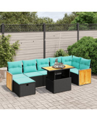 Salon de jardin 8 pcs avec coussins noir résine tressée | Mobilier & Déco