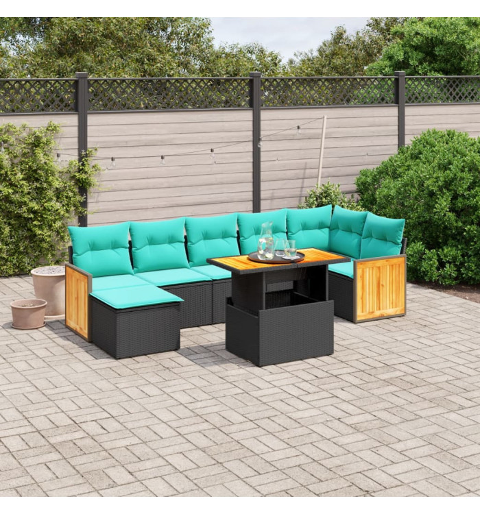 Salon de jardin 8 pcs avec coussins noir résine tressée | Mobilier & Déco