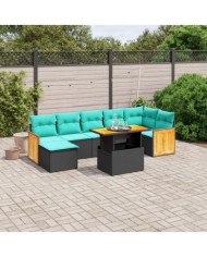 Salon de jardin 8 pcs avec coussins noir résine tressée | Mobilier & Déco