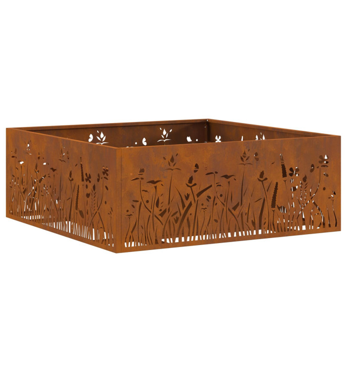 Brasero carré 80x80x30 cm en acier weathering | Mobilier & Déco