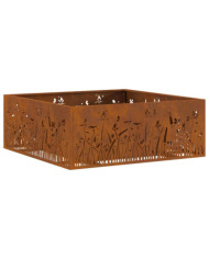 Brasero carré 80x80x30 cm en acier weathering | Mobilier & Déco