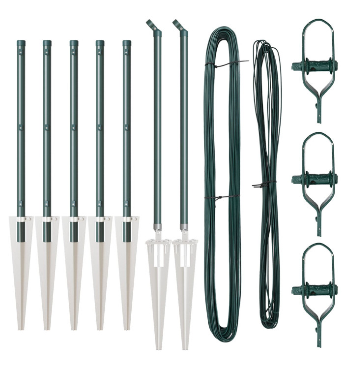 Poteaux de clôture avec piquet 7 pcs Ø32 mm 120 cm en acier galvanisé | Mobilier & Déco
