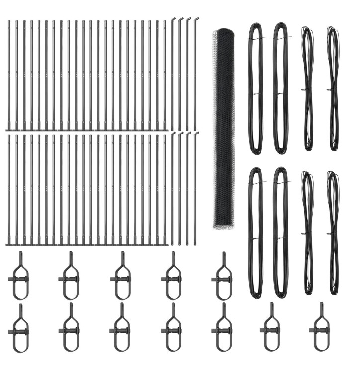 Clôture Hexagonale Grise 1,4x100 m Acier, Poteaux de Clôture avec Plaques de Base 13 pcs Ø32mm 78,5cm Acier Galvanisé | Mobili
