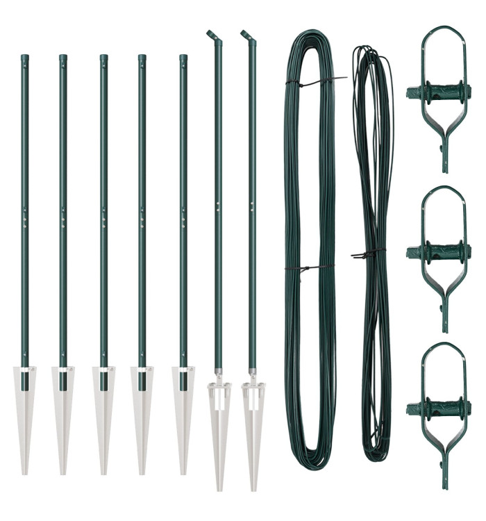 Poteaux de clôture avec piquet 7 pcs Ø32 mm 140 cm Acier galvanisé | Mobilier & Déco