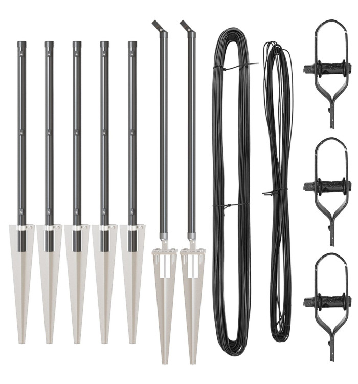 Poteaux de clôture avec pique 7 pcs Ø32 mm 100 cm en acier galvanisé | Mobilier & Déco